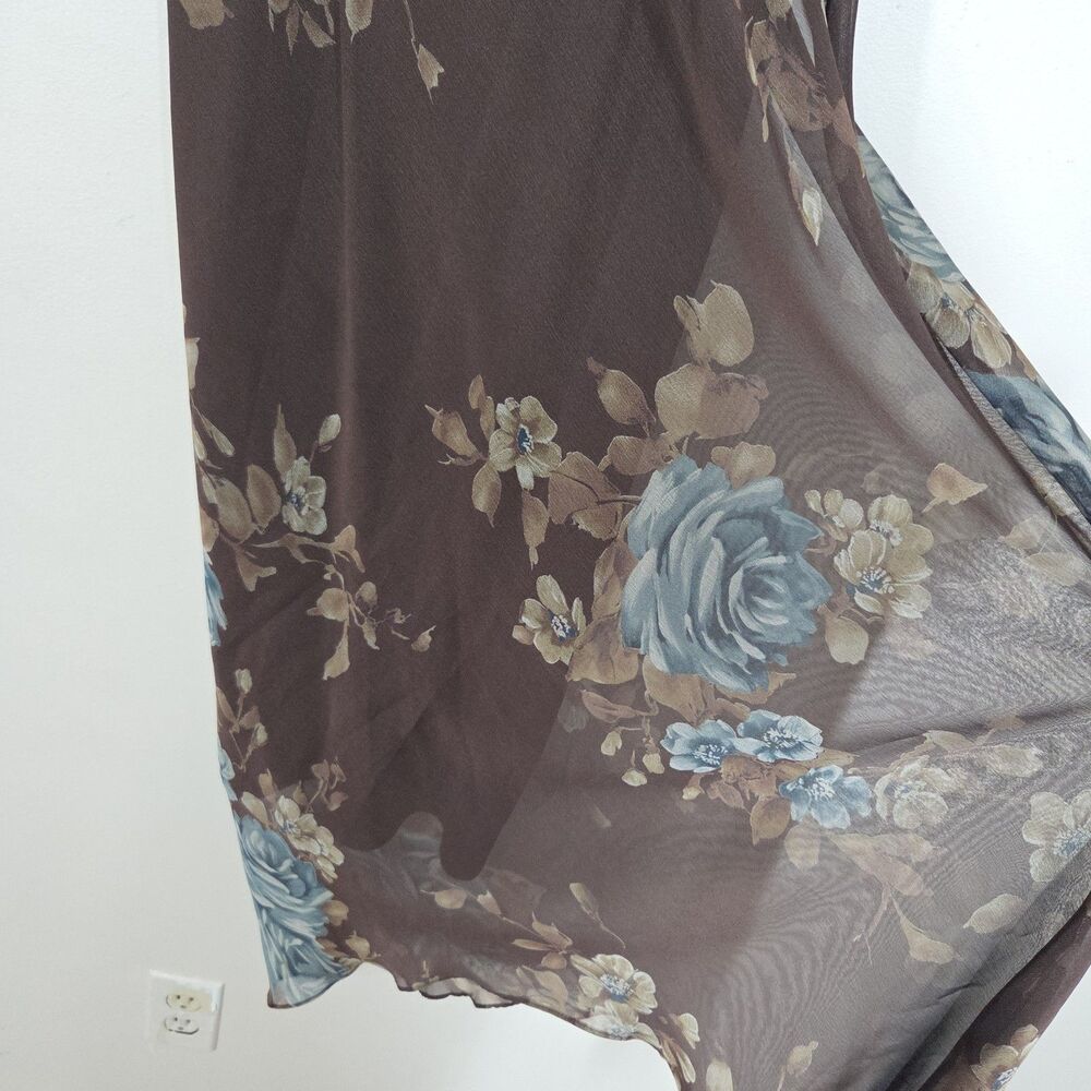 Vtg 90s Y2K Brown Blue Floral Cowl Midi Dress Asymmetrical 10P Fairy Grunge Boho - Picture 8 of 9